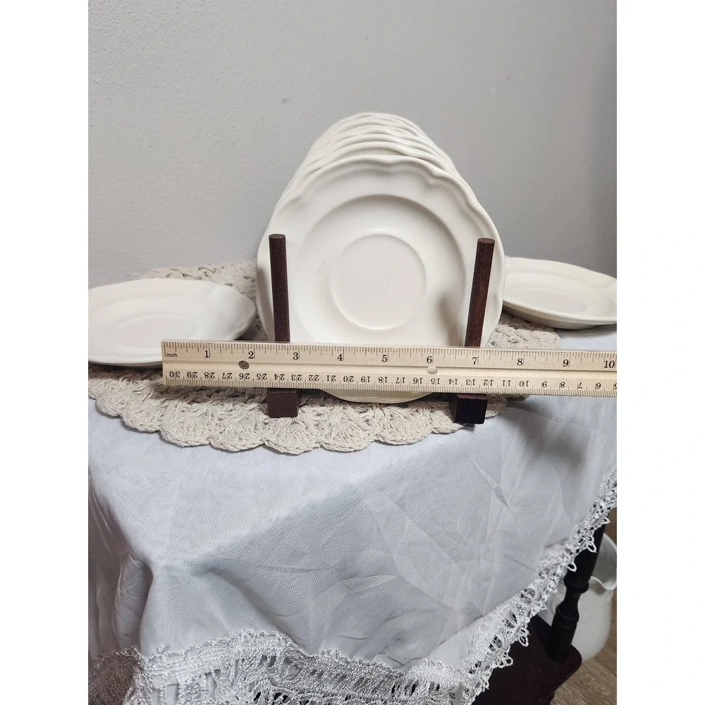 Pfaltzgraff Heritage White Saucers Set of 10 Vintage Stoneware Scalloped Plates